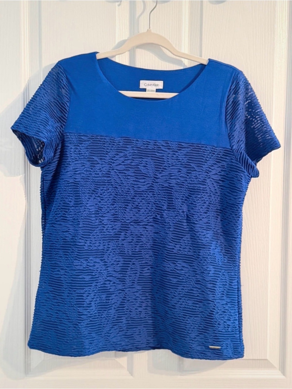 Calvin Klein Royal Blue Short Sleeve Textured Top Size M